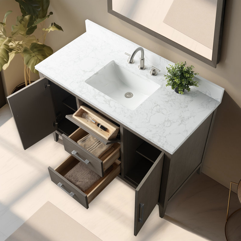 Chambery 48" Single Sink Bathroom Vanity with Engineered Marble Top, Brushed Nickel, Driftwood Gray
