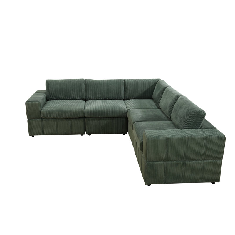 Ensemble de canapé modulaire réversible Premium, Velours côtelé vert, H 37 po x l 102 po x P 36 po