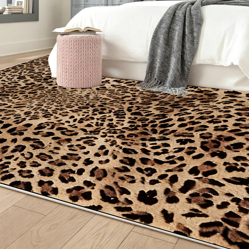  Tapis moderne de 6 x 9 pi avec tapis en caoutchouc antidérapant pour sous la table de salle à manger, léopard animal classique