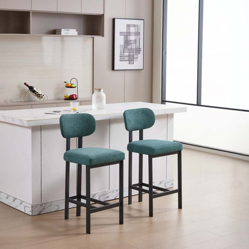 Upholstered Fabric Counter Height Barstool with Black Metal Legs for Dining Room/Kitchen Island/Bar, Antique Green