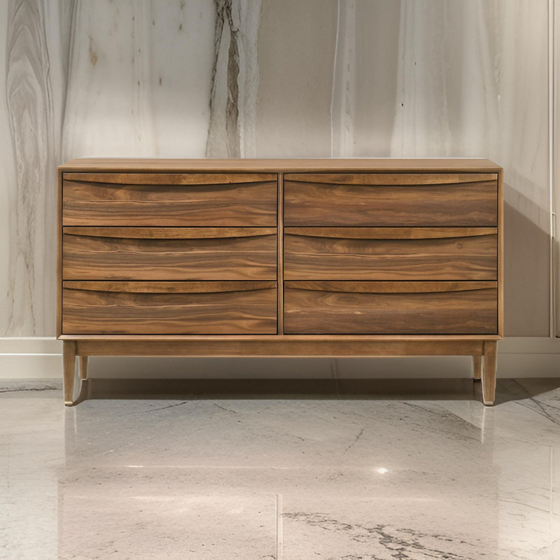 Greylynn 55" Wide Dresser with 6 Drawers in Wood, Walnut
