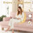 87-inch Corduroy Sofa with 3 Seats, No Tool Assembly,Solid Wood Frame and Solid Wood Legs-Pink-75174159