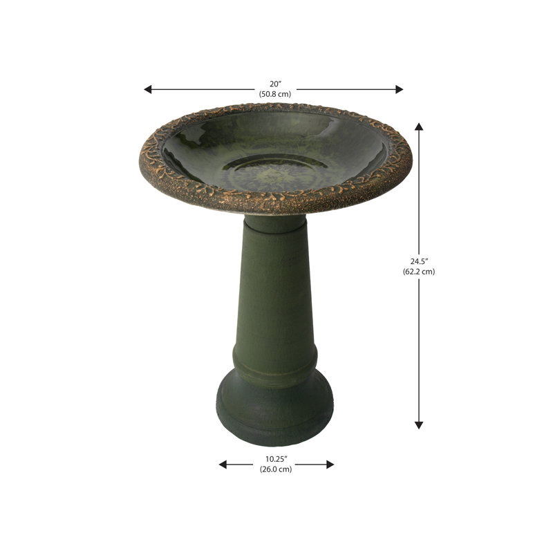 Green Hand-Painted Glass Birdbath with Glossy Finish