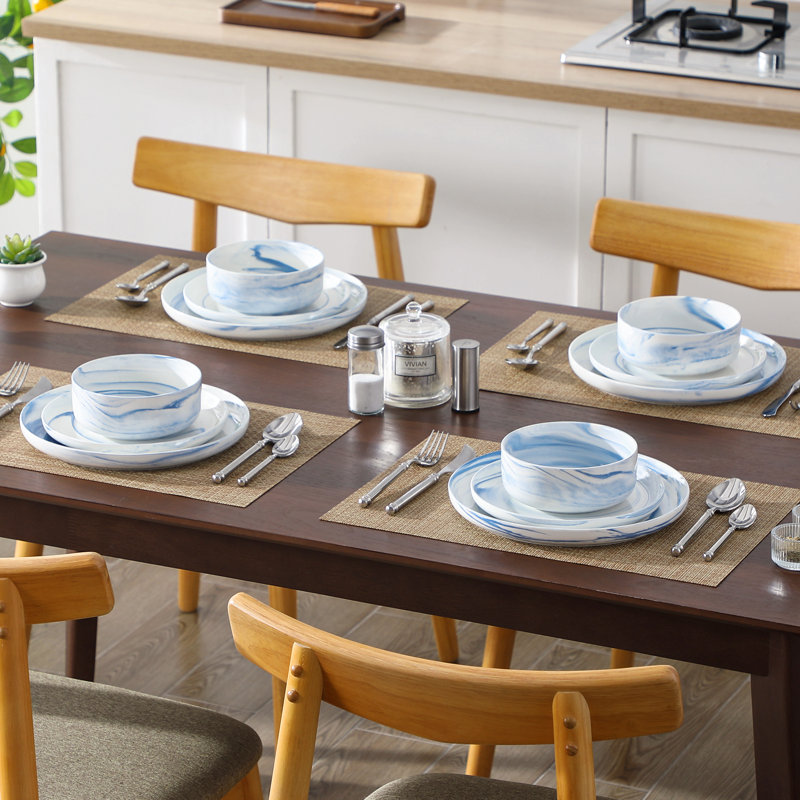 24 Piece Porcelain China Dinnerware Set - Service for 8, Blue