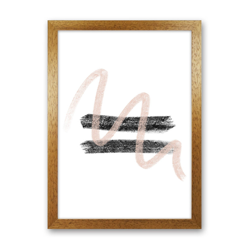 Dalia Chalk Pink and Black Line Contrast 1 Piece Single Picture Frame Painting, 29.7cm H x 21cm W x 3cm D, Oak Framed