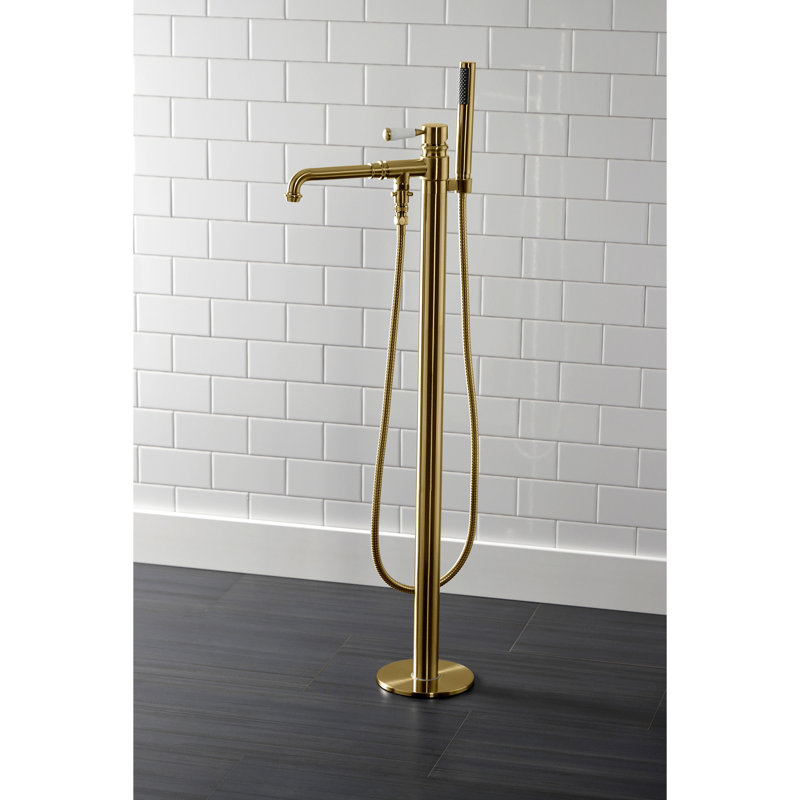 Kingston Brass Paris Single-Handle 1-Hole Freestanding Tub Faucet with Hand Shower, Brushed Brass