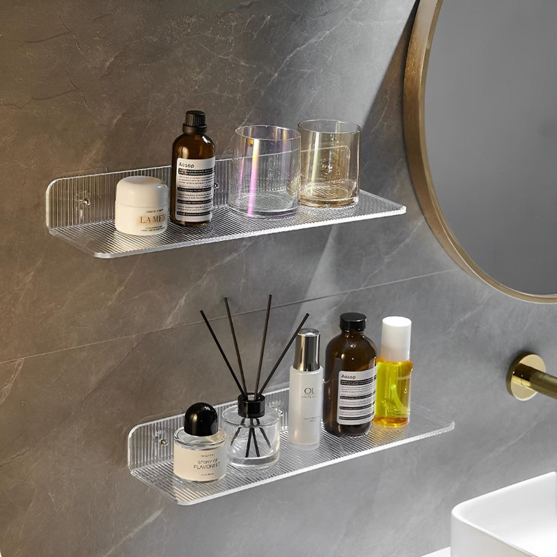 Étagère murale de salle de bain - Organisateur de rangement suspendu sans perceuse, H 1,96 po x l 7,87 po x P 3,93 po