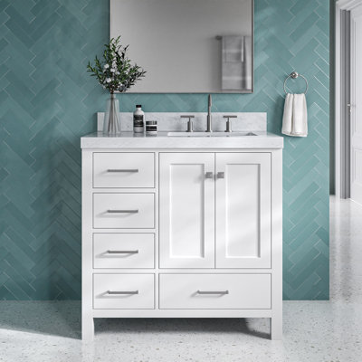 Ariel Cambridge 36 In. Right Offset Vanity With 2 In. Carrara Marble Countertop