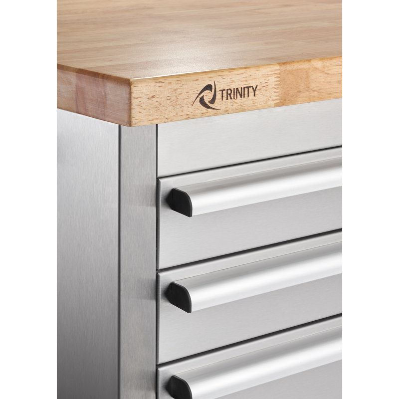 TRINITY 4 ft. W 7-Drawer Stainless Steel Workbench w/ Storage