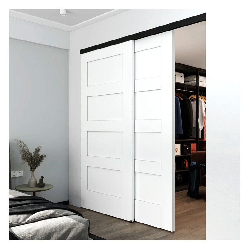Bypass Sliding Door Hardware with soft close and finger pulls, Track Length, 72 in, Black
