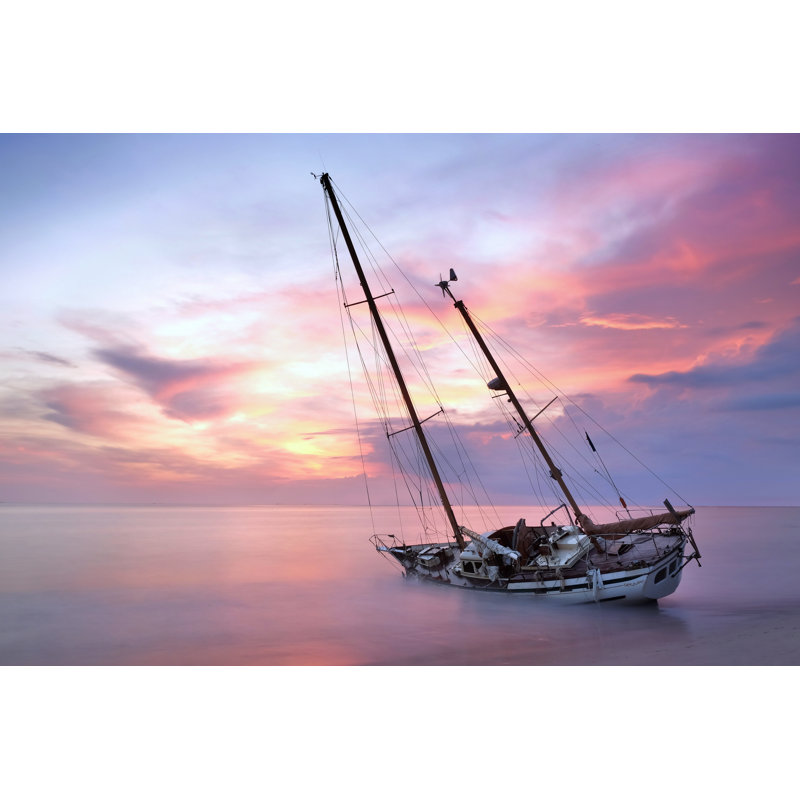 Siobhan Boat Wreck at Sunset 1 Piece Wrapped Canvas Wall Art, 51cm H x 76cm W x 3.8cm D
