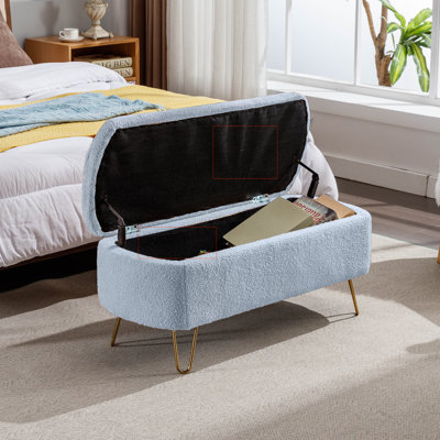 Storage Ottoman Bench For End Of Bed Legs, Modern Faux Fur Entryway Bench Upholstered Padded With Storage