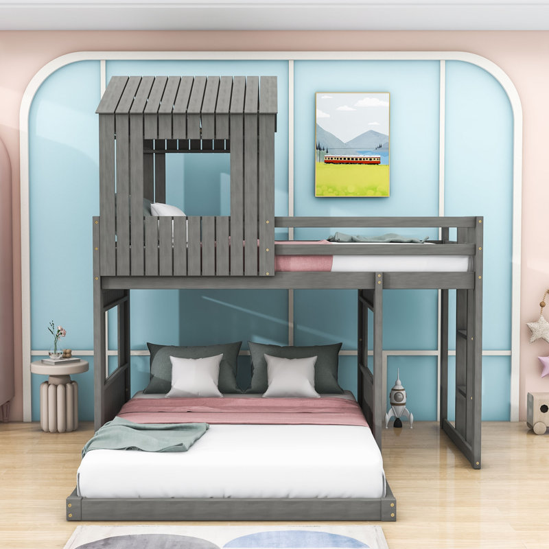 Gallia Kids Twin Over Full Bunk Bed, Antique Gray