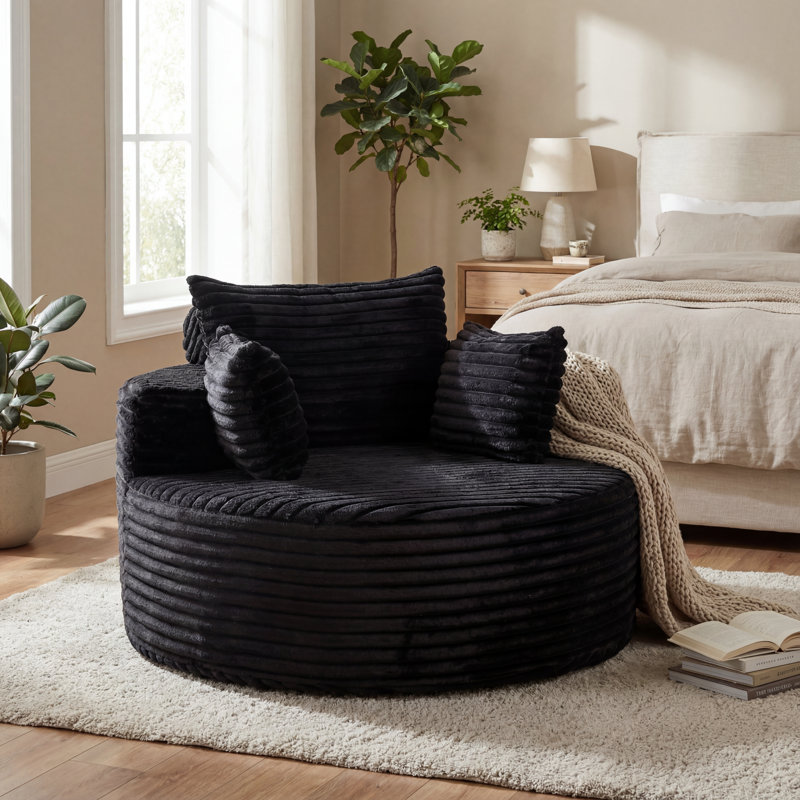 Fauteuil demi-tonneau en velours côtelé 55 po, Noir