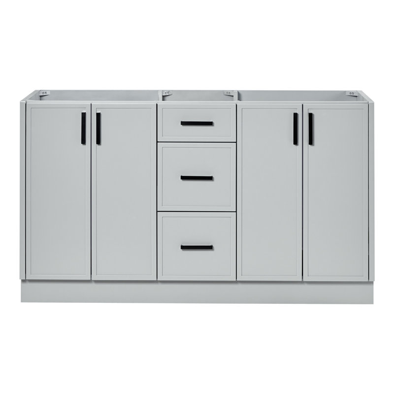 Ariel Kelley 60 Inch Double Sink Base Cabinet In Oak, Gray