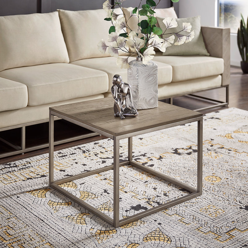 Table de bout carrée moderne Taisei - finition bois de grève gris