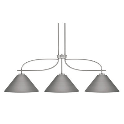 Luminaire pour îlot de cuisine 3 lumières Cavella au fini graphite avec abat-jour conique en métal de 14 po