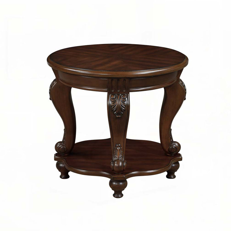 Solid Wood Round End Table with Shelf, Cherry, Cherry