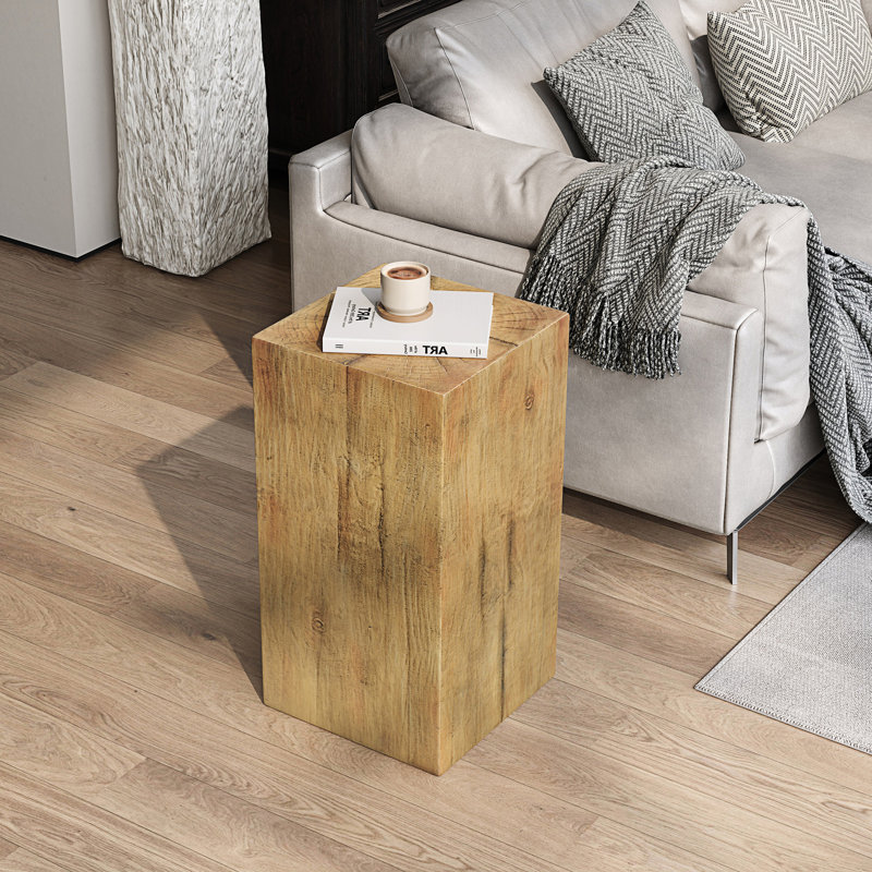 1 table de bout à colonne carrée, Naturel, H 27,8 po x l 14,55 po x P 14,55 po
