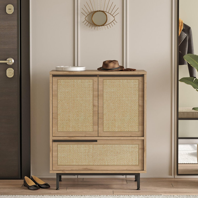 Baneen 8 Pair Shoe Storage Cabinet, Walnut/Oak