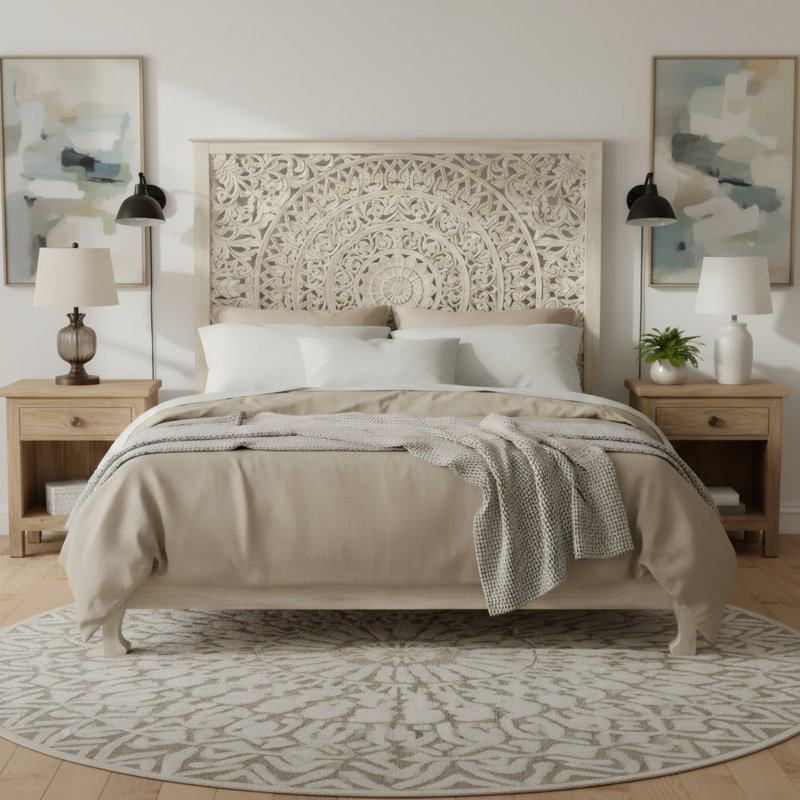 Lit standard en bois massif Aarohi, Grand, Blanc