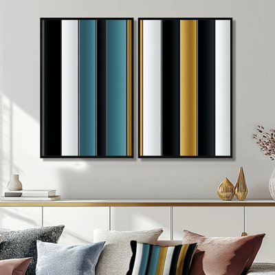 Motif à rayures vertes et dorées classiques - impressions d'art sur toile vertes