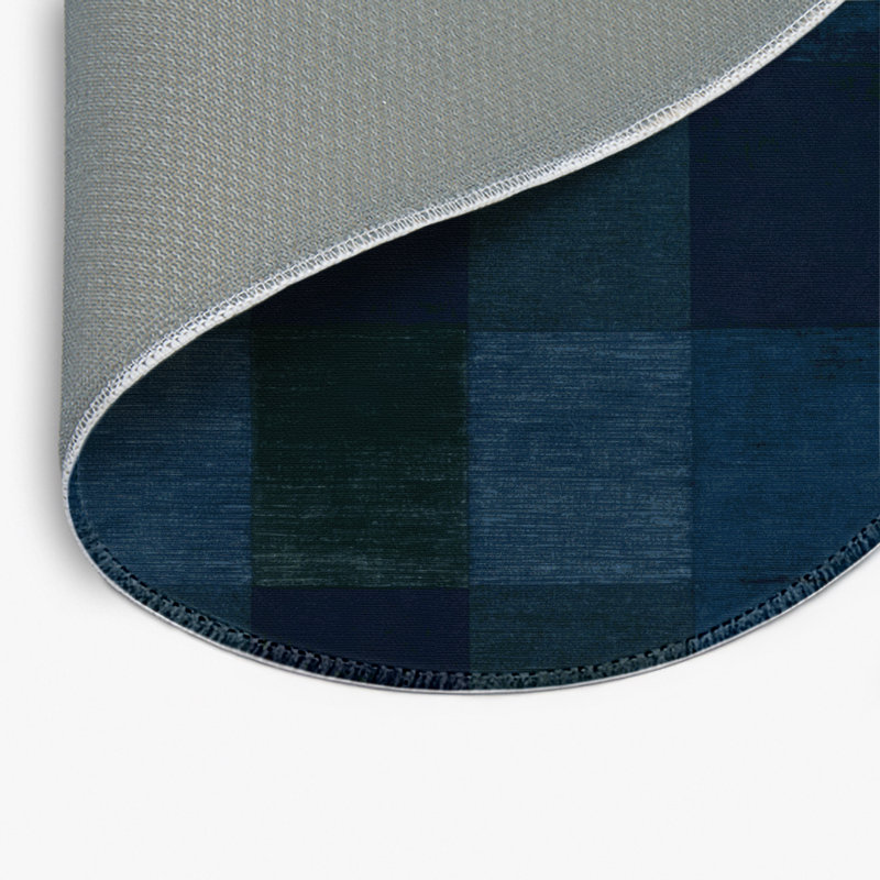 Checkered Blue Indoor and Outdoor Area Rug, Round 5'
