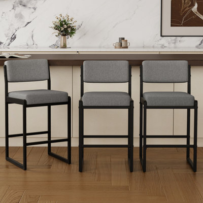 Modern Industrial Counter Height Bar Stools, Upholstered Counter Stools With Sturdy Metal Frame & Footrest For Kitchen Island