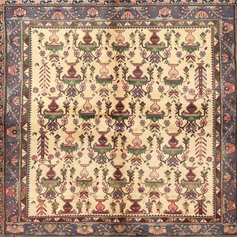 Tapis beige/noir traditionnel Lostant, Carré 5 pi