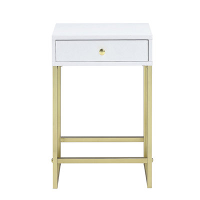 White And Brass 1-Drawer Side Table