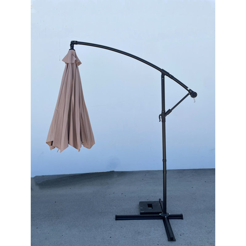 Beige 10' Cantilever Patio Umbrella with Black Metal Stand
