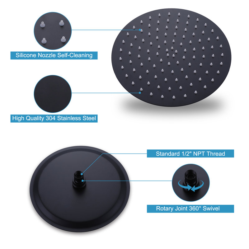 304 Stainless Steel High Pressure 10-Inch Single Function Round Rain Shower Head, Matte Black