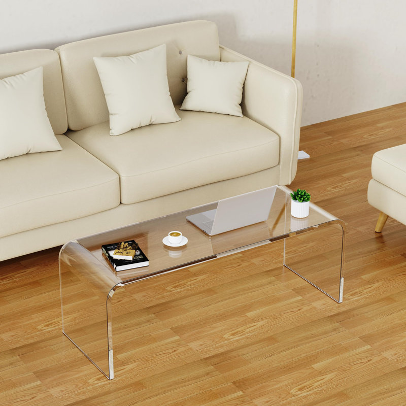  Coffee Table with Storage Shelf ,Acrylic Modern Clear End Table,32"L x 16"W x 16"H", Clear, 16" H x 32" L x 16" W