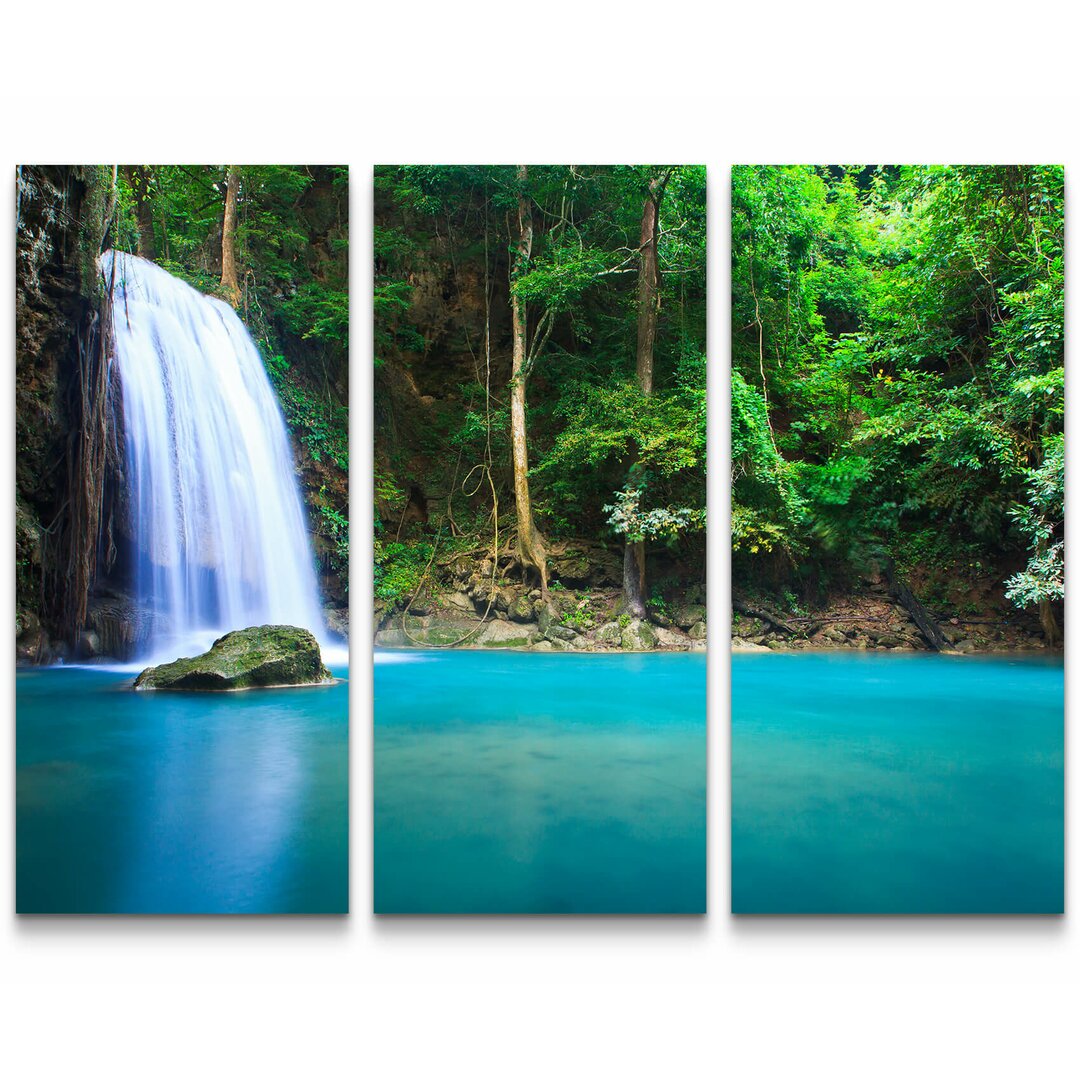 3-tlg. Leinwandbilder-Set Wunderschöner Wasserfall in Erawan - Thailand