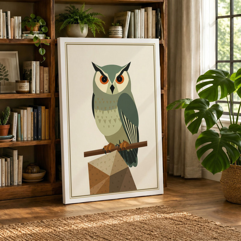 Geometric Owl Scandinavian - Wrapped Canvas, 18x12 - 45.7 x 30.5 cm, White Border