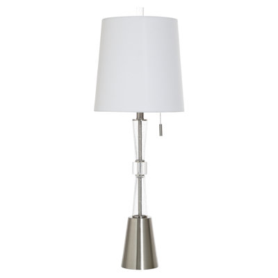 Lampe de buffet en verre - verre transparent et finition argenté statique - abat-jour blanc