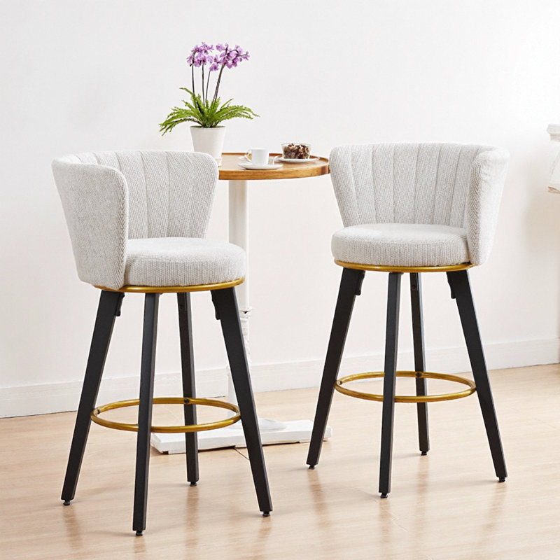 Ensemble de 2 tabourets de comptoir en velours avec pivot et repose-pieds doré, Beige
