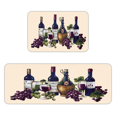 Ensemble de 2 tapis de cuisine en flanelle brun et raisin avec garde-manger