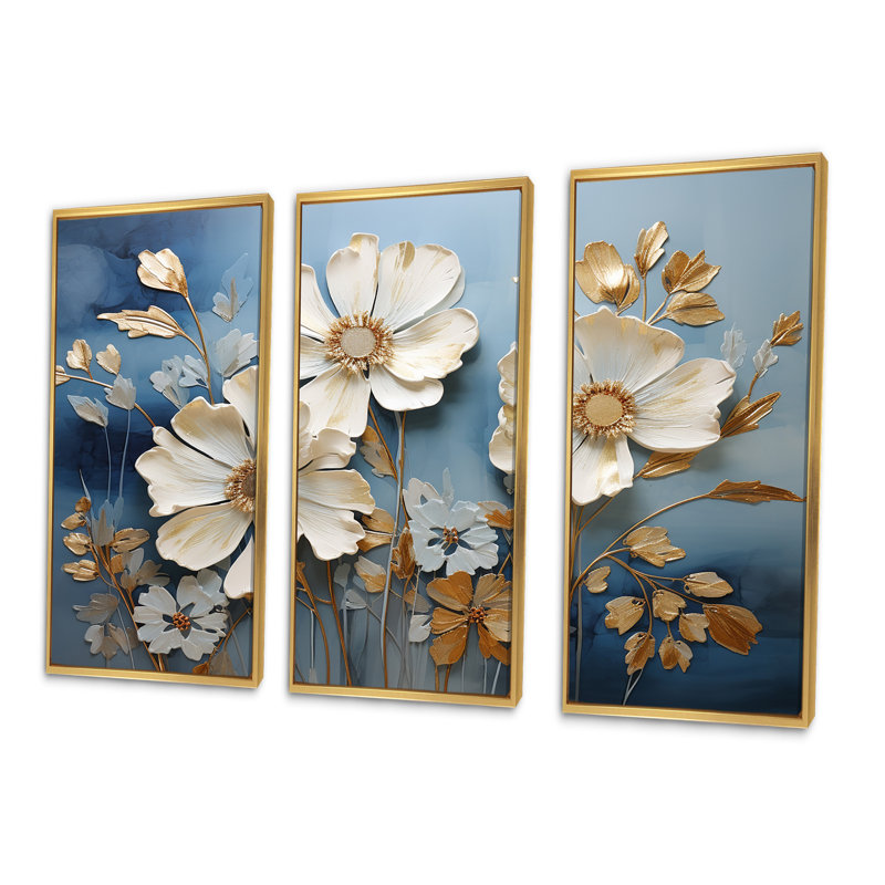 Ensemble de salon saisonnier Serenity Blooms In Minimalisme III - Fleurs saisonnières, Cadre flottant doré