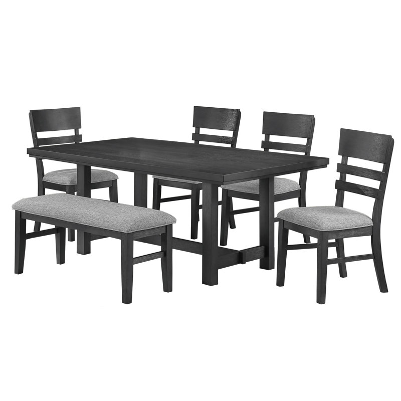 Table de salle à manger fonctionnelle gris anthracite et placage de bois massif