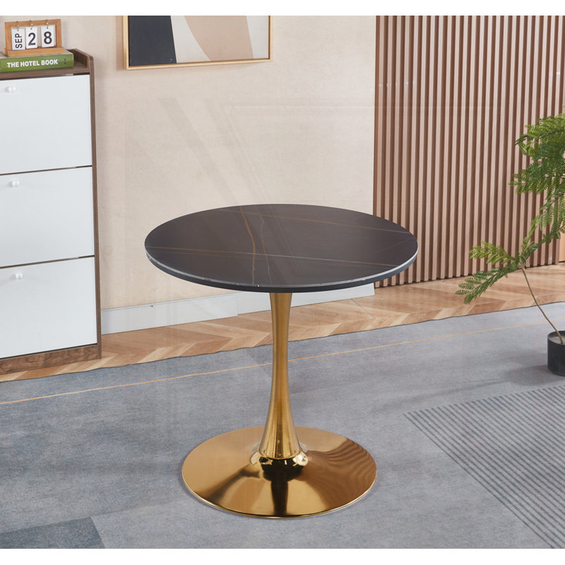 Table de salle à manger Mid-Century pour 2 à 4 personnes, H 28,74 po x L 31,5 po x l 31,5 po, Noir / doré