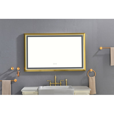 Miroir de salle de bain 48 "x 30" à DEL avec cadre en aluminium, miroir de meuble-lavabo mural, anti-buée, mémoire, 3 couleurs, réglable en continu