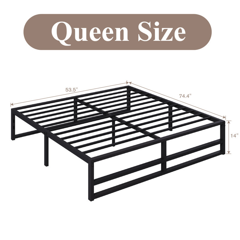 Francine 14'' No Headboard Metal Bed Frame with Cross Bed End, Queen