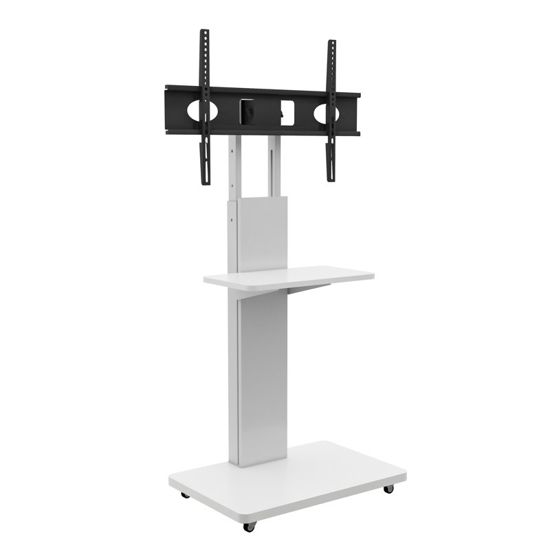 Meuble télé moderne avec tablette réglable pour téléviseur de 32 à 75 po - Chariot de divertissement à roulettes blanc avec roues verrouillables
