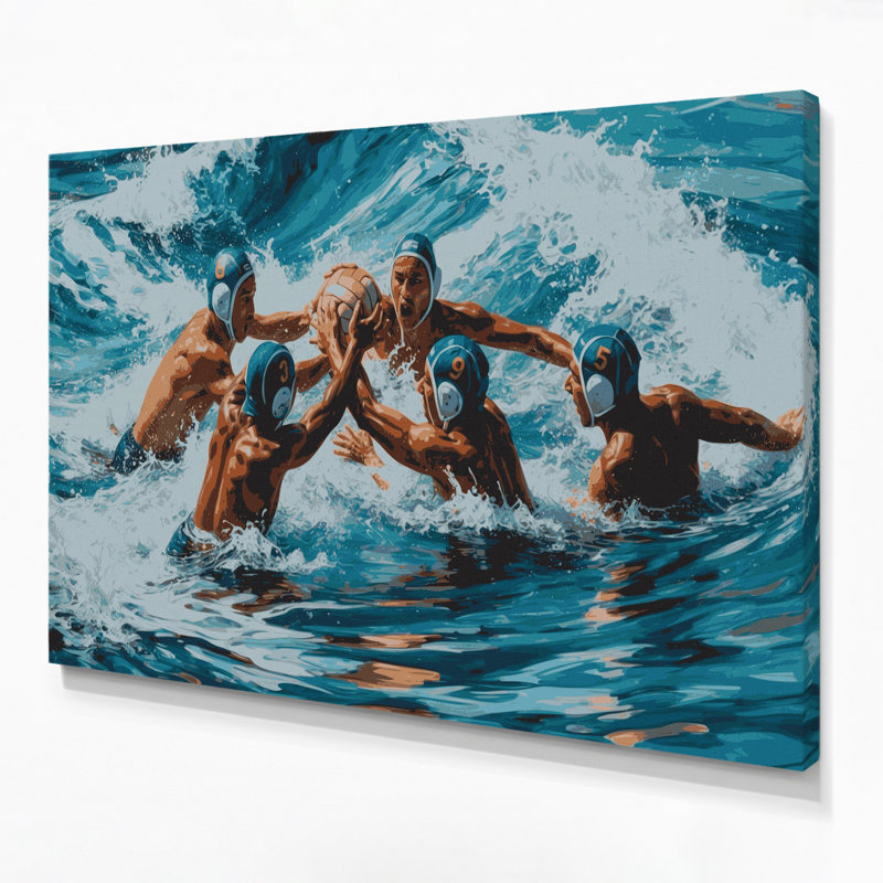 Sports nautiques, water-polo, art mural bleu, H 11 po x l 14 po