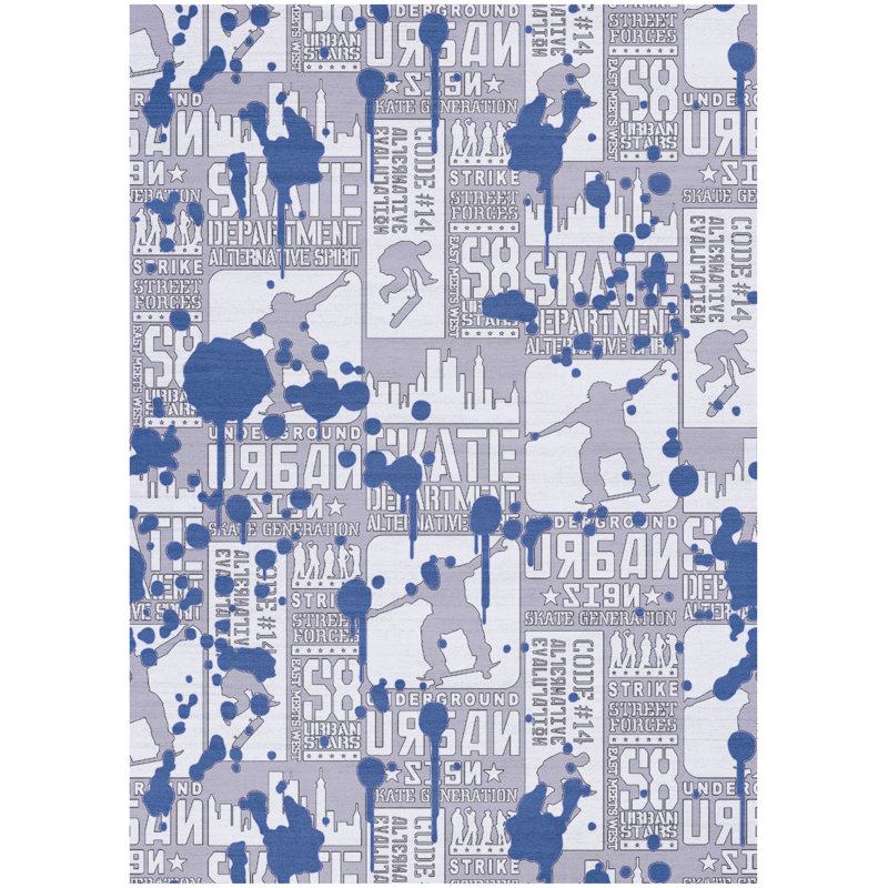  Imagination Machine Washable Blue Indoor Rug, Rectangle 5' x 7'