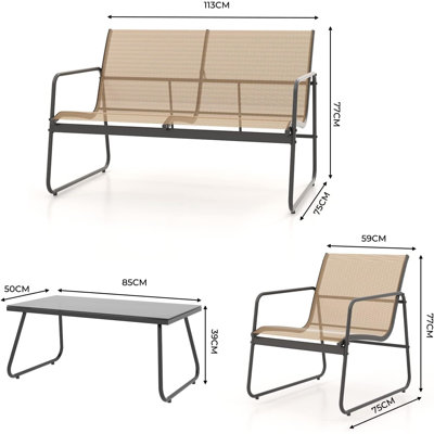 4-piece Mesh Sling Conversation Set For Patio