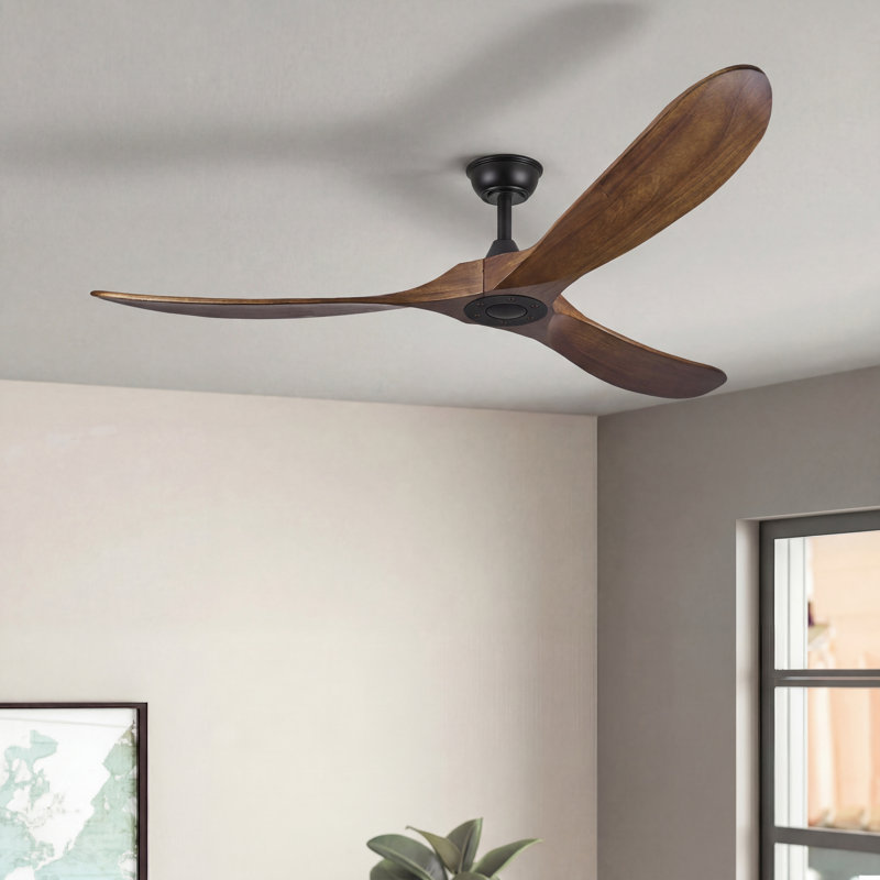 Ventilateur de plafond en bois à 3 pales de 60 po avec télécommande à 6 vitesses sans lumières, moteur réversible, minuterie et fonction mémoire