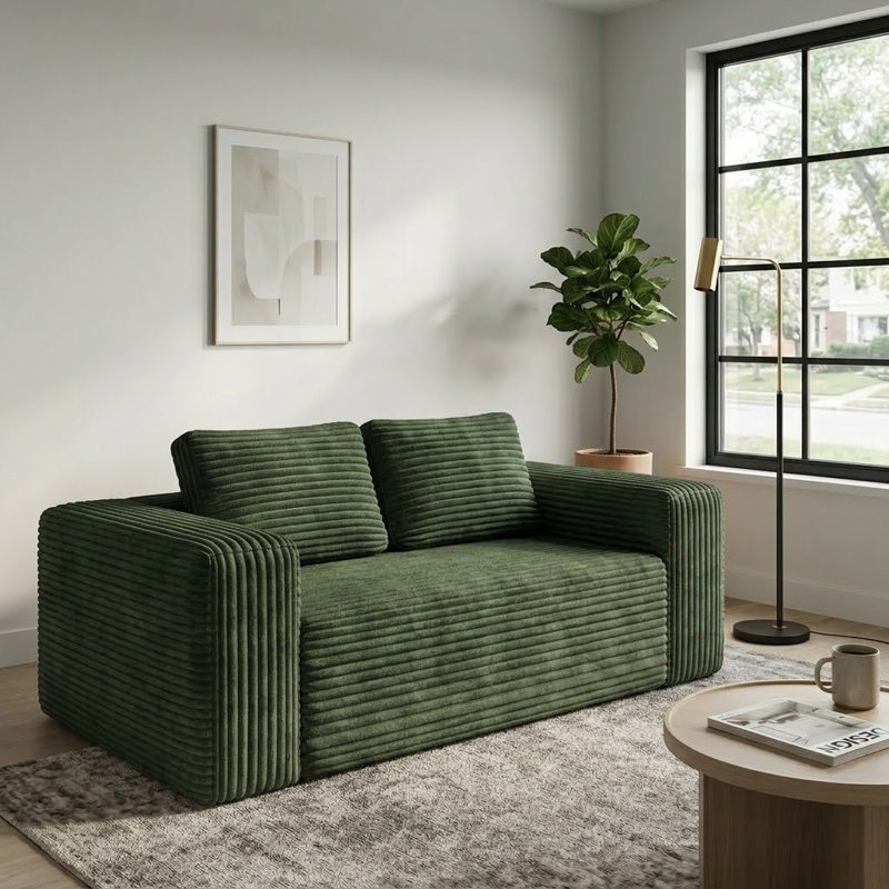 Canapé en velours côtelé de style moderne pour 2 personnes, Vert