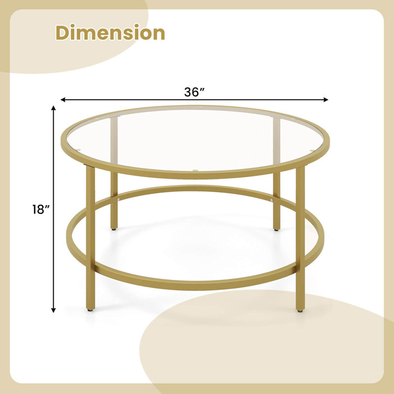 Glass Top Coffee Table, Golden